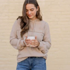 Woven Textured Mid Seam Hoodie -Women's Clothing Store untitled 1584 cff4fef4 93d9 4cfc a9c3 9f881d985854