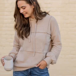 Woven Textured Mid Seam Hoodie -Women's Clothing Store untitled 1592