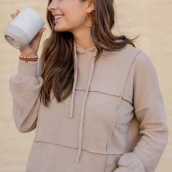 Woven Textured Mid Seam Hoodie -Women's Clothing Store untitled 1593 952cb4a6 529e 4c31 9d26 c4d4f8d465e4