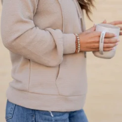 Woven Textured Mid Seam Hoodie -Women's Clothing Store untitled 1595