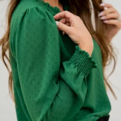 Stitched Dots Cinched V Blouse -Women's Clothing Store untitled 1615