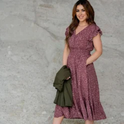 Speckled Wrap Top Midi Dress -Women's Clothing Store untitled 1636