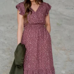 Speckled Wrap Top Midi Dress -Women's Clothing Store untitled 1642