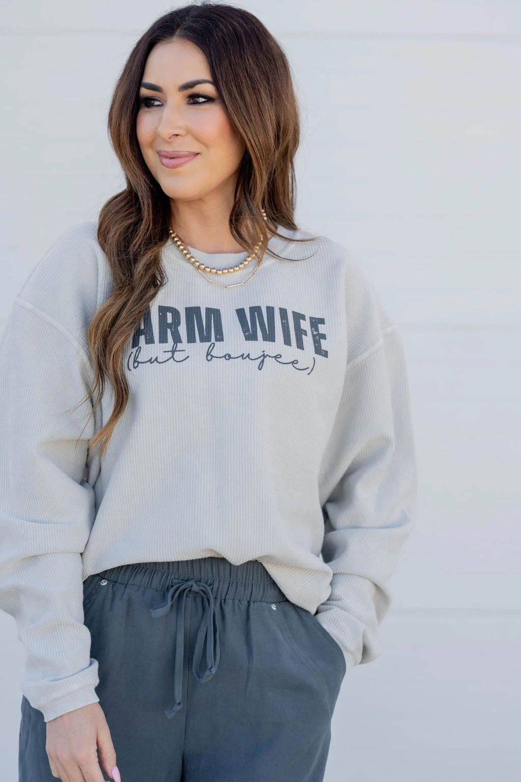 Farmwife But Boujee Ribbed Graphic Crewneck 3 Farmwife But Boujee Ribbed Graphic Crewneck - Image 3