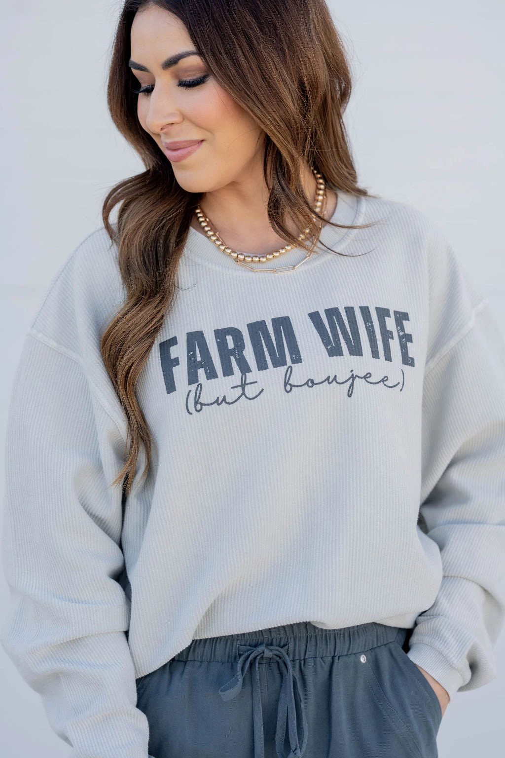 Farmwife But Boujee Ribbed Graphic Crewneck 4 Farmwife But Boujee Ribbed Graphic Crewneck - Image 4