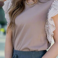 Muted Stripes Ruffle Trim Tee -Women's Clothing Store untitled 1710 8009a5bd 3bbe 4ff0 ac44 25af7acb1f45