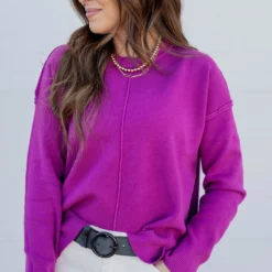 Raw Stitched Side Slit Sweater 23 Raw Stitched Side Slit Sweater -Women's Clothing Store untitled 1769