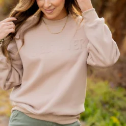 Believer Embossed Crewneck -Women's Clothing Store untitled 1902