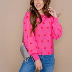 Hearts Balloon Sleeve Sweater -Women's Clothing Store untitled 1966