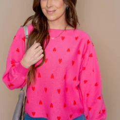 Hearts Balloon Sleeve Sweater -Women's Clothing Store untitled 1972