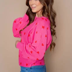 Hearts Balloon Sleeve Sweater -Women's Clothing Store untitled 1977