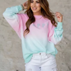 Happy Gradient Ribbed Graphic Crewneck -Women's Clothing Store untitled 2 104