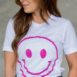 Smiley Face Graphic Tee -Women's Clothing Store untitled 2 107