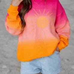 Sunshine Gradient Ribbed Graphic Crewneck 12 Sunshine Gradient Ribbed Graphic Crewneck -Women's Clothing Store untitled 2 168