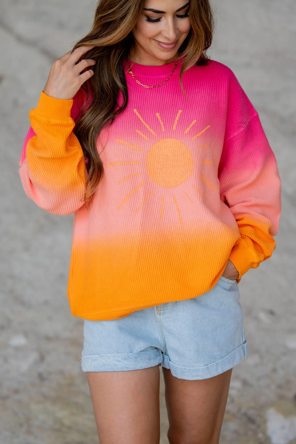Sunshine Gradient Ribbed Graphic Crewneck 3 Sunshine Gradient Ribbed Graphic Crewneck - Image 3