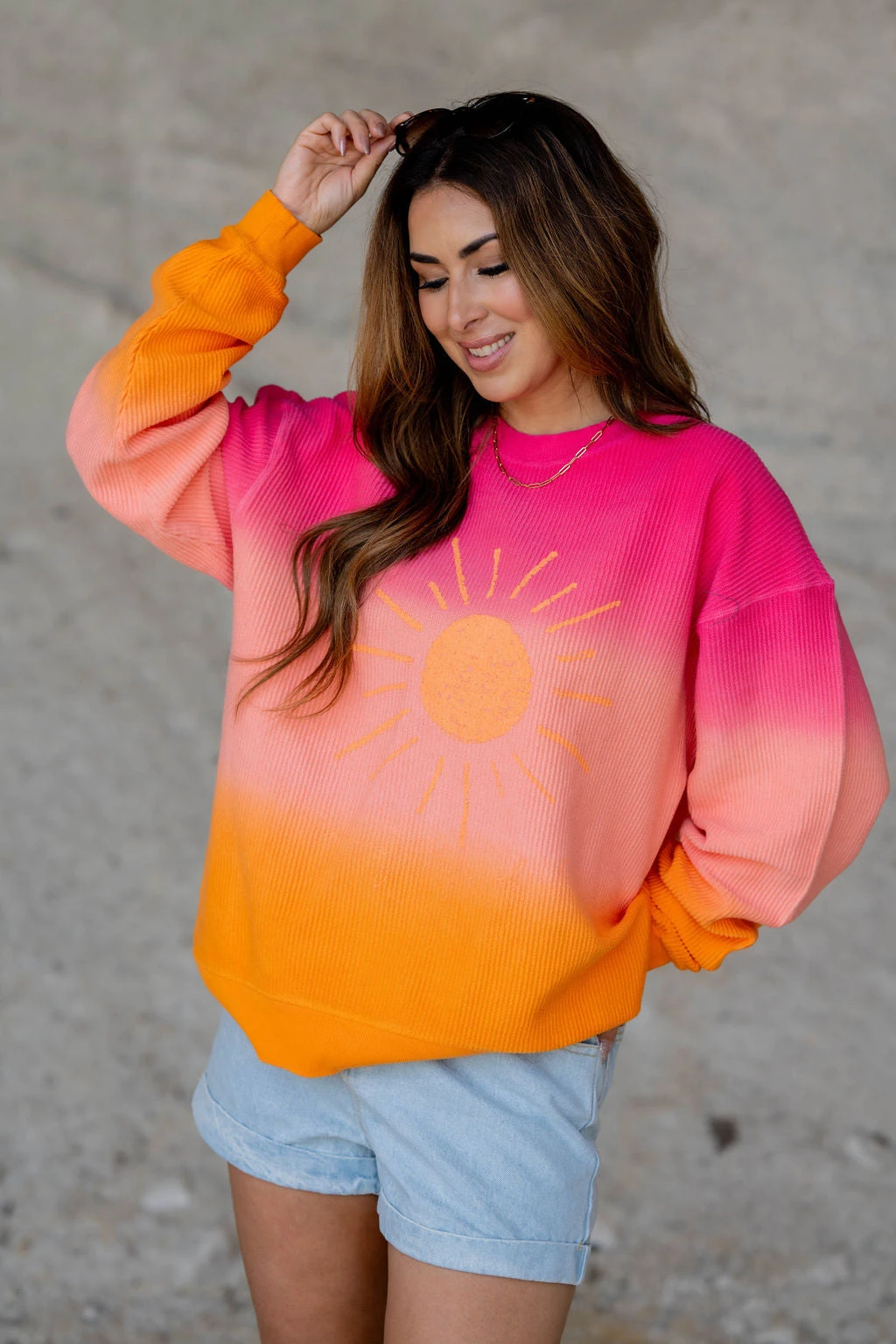 Sunshine Gradient Ribbed Graphic Crewneck 4 Sunshine Gradient Ribbed Graphic Crewneck - Image 4