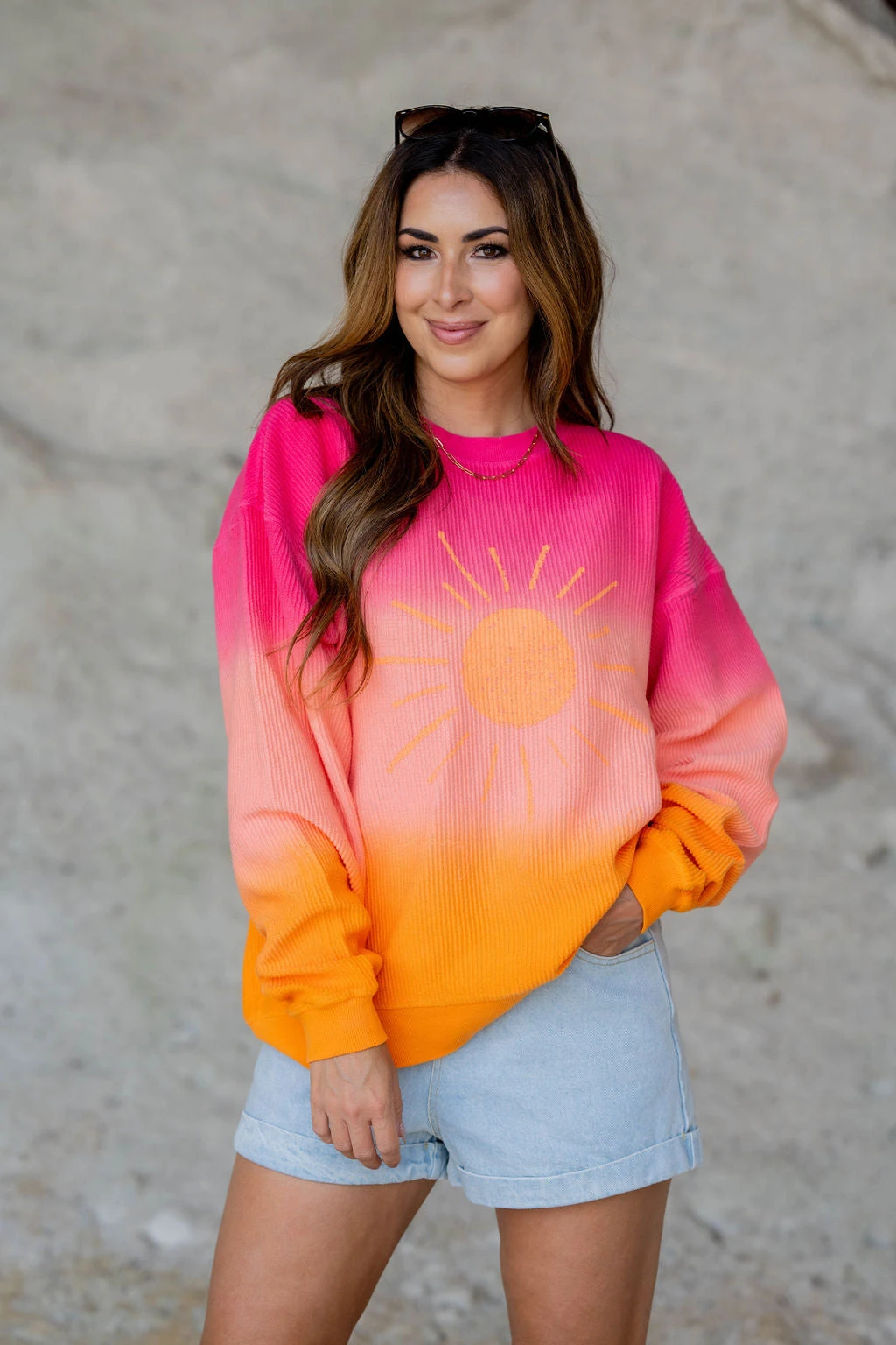 Sunshine Gradient Ribbed Graphic Crewneck 1 Sunshine Gradient Ribbed Graphic Crewneck