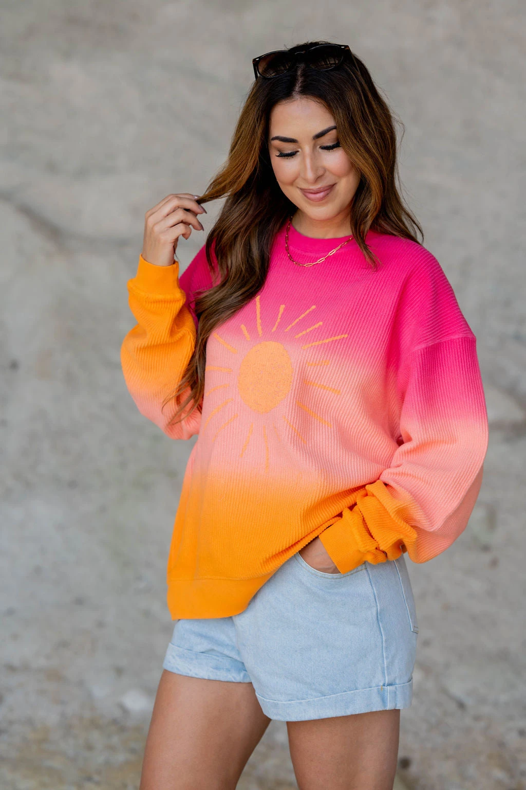 Sunshine Gradient Ribbed Graphic Crewneck 2 Sunshine Gradient Ribbed Graphic Crewneck - Image 2