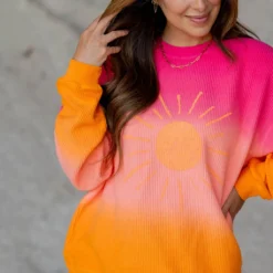 Sunshine Gradient Ribbed Graphic Crewneck 15 Sunshine Gradient Ribbed Graphic Crewneck -Women's Clothing Store untitled 2 174