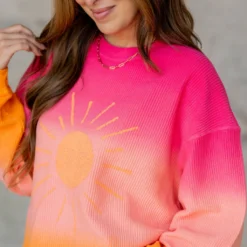 Sunshine Gradient Ribbed Graphic Crewneck 18 Sunshine Gradient Ribbed Graphic Crewneck -Women's Clothing Store untitled 2 180