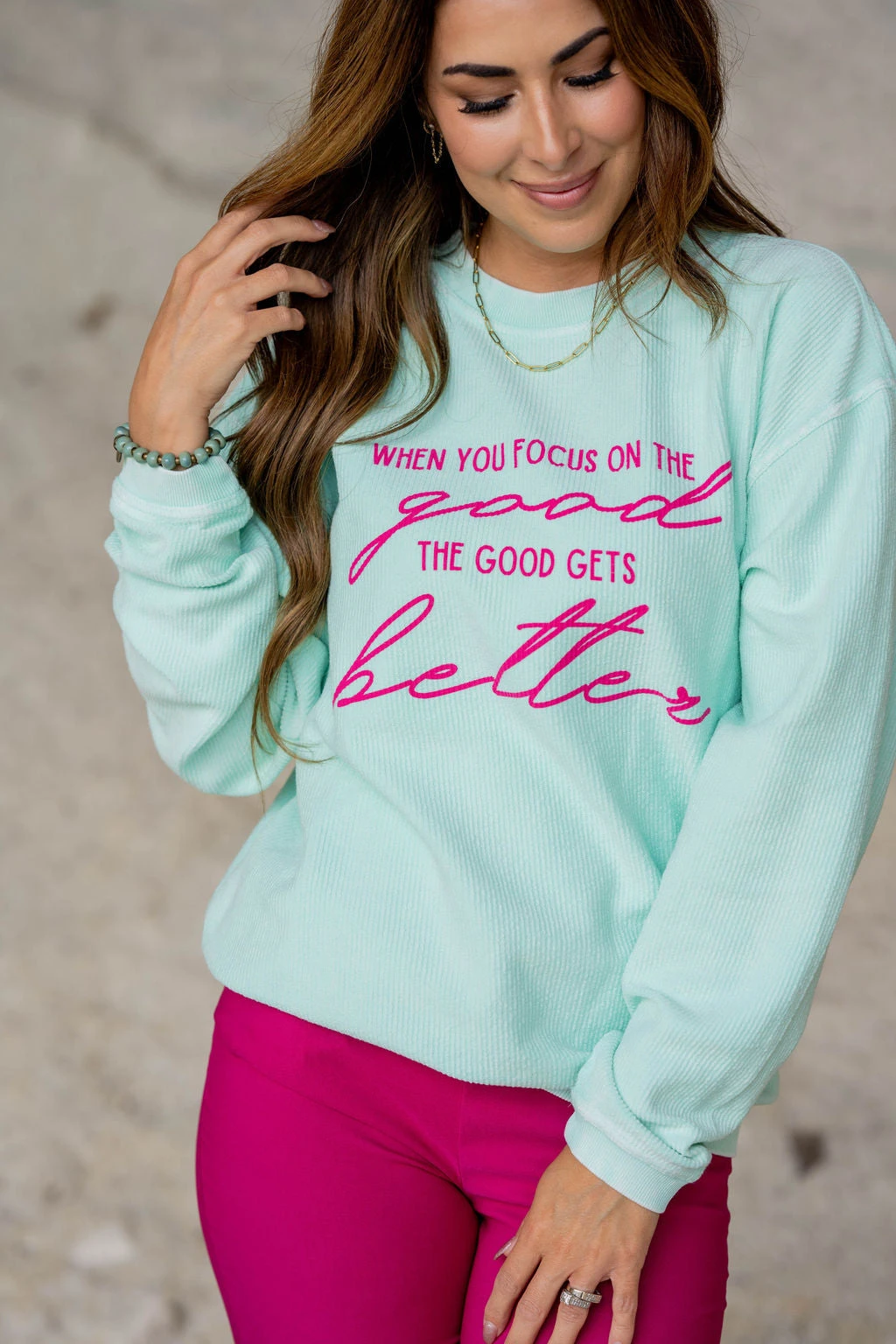 Focus On The Good Ribbed Graphic Crewneck 3 Focus On The Good Ribbed Graphic Crewneck - Image 3