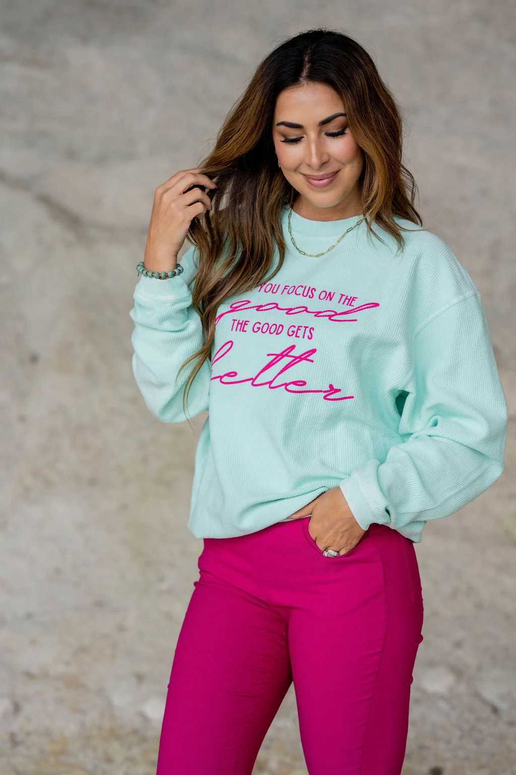 Focus On The Good Ribbed Graphic Crewneck 4 Focus On The Good Ribbed Graphic Crewneck - Image 4