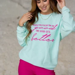 Focus On The Good Ribbed Graphic Crewneck