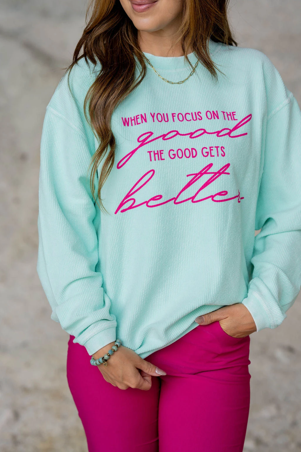 Focus On The Good Ribbed Graphic Crewneck 2 Focus On The Good Ribbed Graphic Crewneck - Image 2