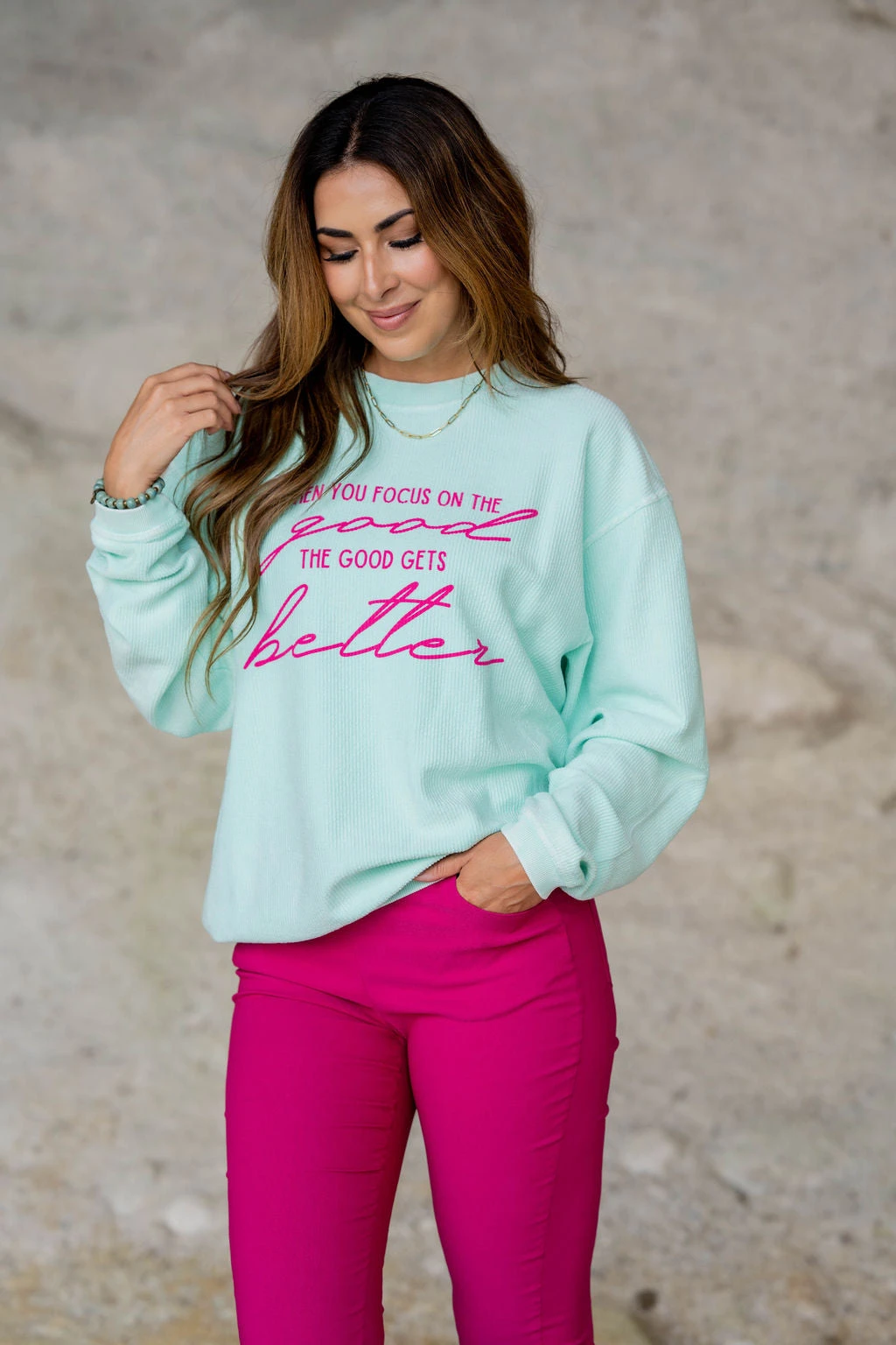 Focus On The Good Ribbed Graphic Crewneck 6 Focus On The Good Ribbed Graphic Crewneck - Image 6