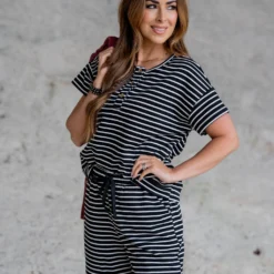 Striped Tri Button Relaxed Tee -Women's Clothing Store untitled 2 20