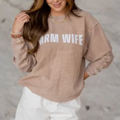 Farm Wife Ribbed Graphic Crewneck