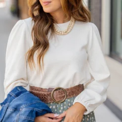 Bold Textured Cinched Sleeve Blouse