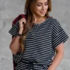 Striped Tri Button Relaxed Tee