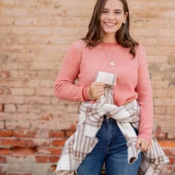 Heathered Knit Ribbed Trim Sweater