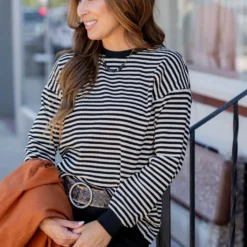 Striped Solid Trim Thermal Tee -Women's Clothing Store untitled 2 30 ee06c2c3 ba4f 4d60 8ffc 5a6da9aabbe1