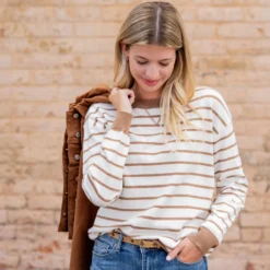 Simple Striped Solid Trim Sweater 6 Simple Striped Solid Trim Sweater -Women's Clothing Store untitled 2 345