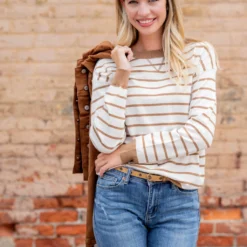 Simple Striped Solid Trim Sweater