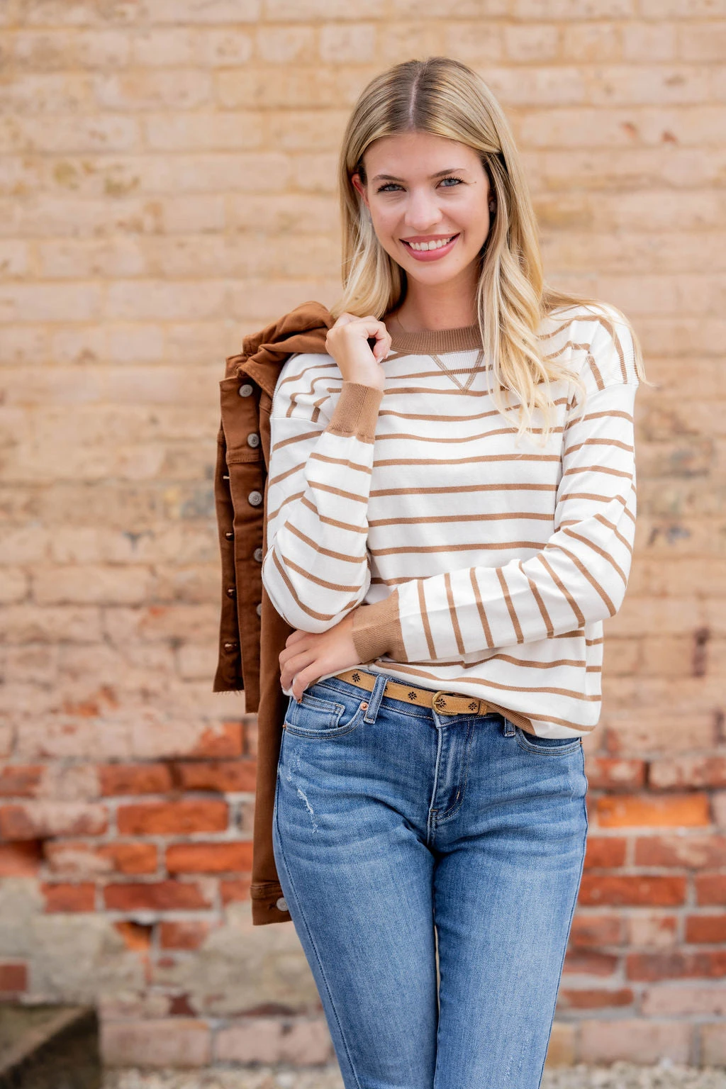 Simple Striped Solid Trim Sweater 1 Simple Striped Solid Trim Sweater