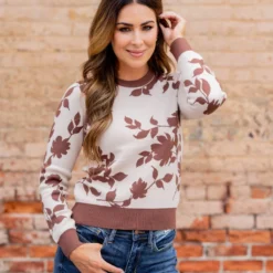 Blossoms Solid Trim Sweater -Women's Clothing Store untitled 2 358