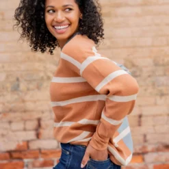 Two Tone Striped Sweater -Women's Clothing Store untitled 2 365