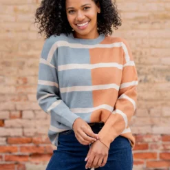 Two Tone Striped Sweater -Women's Clothing Store untitled 2 370