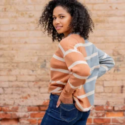 Two Tone Striped Sweater -Women's Clothing Store untitled 2 376