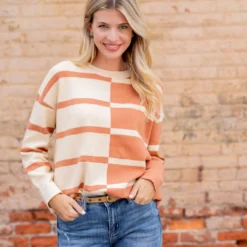 Two Tone Striped Sweater -Women's Clothing Store untitled 2 377