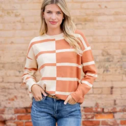 Two Tone Striped Sweater -Women's Clothing Store untitled 2 388