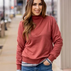 V Accented Mock Neck Sweatshirt