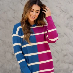 Two Tone Striped Sweater -Women's Clothing Store untitled 2 505