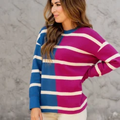 Two Tone Striped Sweater -Women's Clothing Store untitled 2 507