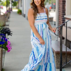 Watercolor Stripes Tiered Maxi Dress -Women's Clothing Store untitled 2 57