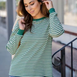 Striped Solid Trim Thermal Tee -Women's Clothing Store untitled 2 5 dab81942 78f9 4b12 a99c 258af90a1370