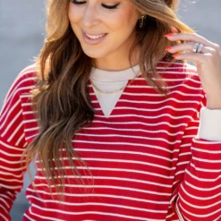 Striped Solid Trim Waffle Sweatshirt -Women's Clothing Store untitled 2 60 cf20398a 7e68 44be a874 976cd9c42c20
